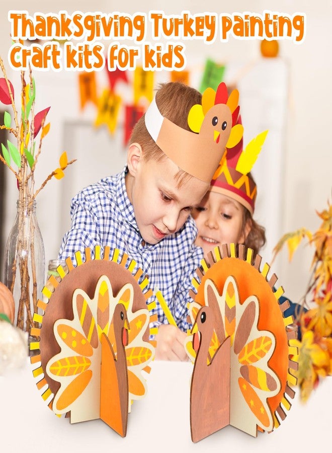 Blueweenly 12 Set Thanksgiving Turkey Wood Crafts to Paint for Kids DIY Turkey Craft Kits with Brush Paintable Unfinished Wooden Slices Fall Cutouts Ornaments Party Favors Wooden Painting Gifts - Image 5